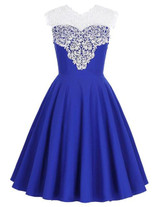 Belle Poque Women Spring Summer Dress 2017 Elegant Retro Casual Swing Robe Rockabilly Sleeveless V-Neck Lace 50s 60s Dresses