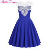 Belle Poque Women Spring Summer Dress 2017 Elegant Retro Casual Swing Robe Rockabilly Sleeveless V-Neck Lace 50s 60s Dresses
