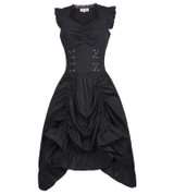 Belle Poque Women Sleeveless V-Neck Lace-up Corset Ruffle Dress 2017 Retro Vintage Steampunk Black Punk Gothic Victorian Dress