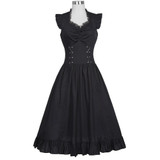 Belle Poque Women Sleeveless V-Neck Lace-up Corset Ruffle Dress 2017 Retro Vintage Steampunk Black Punk Gothic Victorian Dress