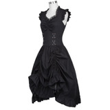 Belle Poque Women Sleeveless V-Neck Lace-up Corset Ruffle Dress 2017 Retro Vintage Steampunk Black Punk Gothic Victorian Dress