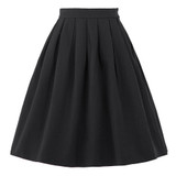 Belle Poque Women jupe 2017 Summer Cotton High Waist Womens Office Vintage Pleated Midi Skirts Black Red Skater Short Mini Skirt