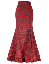 Belle Poque Vintage Skirts Womens 2017 Retro Gothic Saia Jacquard Sexy Fishtail Slim OL Corset Style Lace Up Women Long Skirt