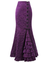 Belle Poque Vintage Skirts Womens 2017 Retro Gothic Saia Jacquard Sexy Fishtail Slim OL Corset Style Lace Up Women Long Skirt