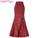 Belle Poque Vintage Skirts Womens 2017 Retro Gothic Saia Jacquard Sexy Fishtail Slim OL Corset Style Lace Up Women Long Skirt
