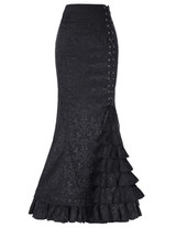 Belle Poque Vintage Skirts Womens 2018 Retro Gothic Saia Jacquard Sexy Fishtail Slim OL Corset Style Lace Up Women Long Skirt
