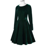 Belle Poque Winter Velvet Dress 2017 Big Swing Long Sleeve Green Tunic Elegant Women Clothing Casual Retro Vintage Party Dresses