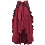 Belle Poque Steampunk Skirt Women 2018 Retro Solid Black Laceup Ruffle Long Maxi Skirt Summer Autumn Vintage Party Gothic Skirts
