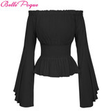 Belle Poque Sexy Off Shoulder Womens Tops Retro Vintage Renaissance Gothic Blouse femme Women Victorian Long Bell Sleeves Shirts