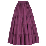 Belle Poque Long Skirts Autumn Winter Womens Vintage 50s 60s Retro Maxi Skirt Elastic Warm Pleated Skirts For Party Longa Faldas
