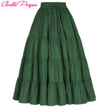 Belle Poque Long Skirts Autumn Winter Womens Vintage 50s 60s Retro Maxi Skirt Elastic Warm Pleated Skirts For Party Longa Faldas