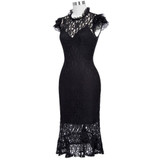 Belle Poque Ladies Summer robe Vintage Bodycon Black Lace Gothic Dress 2017 Women Retro Ruffle Sexy Mermaid Cocktail Party Dress