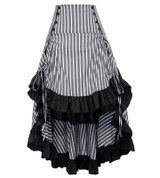 Belle Poque Adjustable Asymmetrical Striped Front Short Back Sexy Long Gothic Skirt Vintage Ruffled Steampunk Skirts For Women