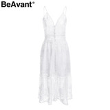 BeAvant v neck sexy lace summer dress women Strap button casual white dress female Streetwear backless midi dress vestidos 2018 BeAvant v neck sexy lace summer dress women Strap button casual white dress female Streetwear backless midi dress vestidos 2018