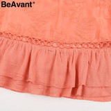 BeAvant Chiffon ruffle summer dress Women batwing sleeve streetwear causal dress Hollow out pink short dress spring vestidos