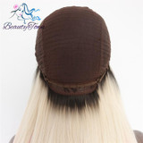 BeautyTown High Temperature Fiber straight style Heat Resistant Hair Brown To Blond Color Synthetic Lace Front wig for women