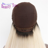 BeautyTown Heat Resistant Hair Black Root Ombre Blonde Two Tone Color Natural Wave Daily Synthetic Lace Front Wig For Gift
