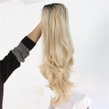 BeautyTown Heat Resistant Hair Black Root Ombre Blonde Two Tone Color Natural Wave Daily Synthetic Lace Front Wig For Gift