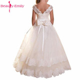 Beauty-Emilyt White/Ivory Lace Flower Girl Dresses 2017 for Weddings First Communion Dresses for Girls Lace up Back