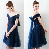 Beauty-Emily Navy Blue Cocktail Dresses 2017 Sexy V-Neck Tulle Luxury Beading Formal Prom Gowns Short Cocktail Party Dress
