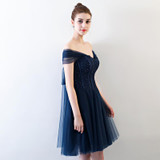 Beauty-Emily Navy Blue Cocktail Dresses 2017 Sexy V-Neck Tulle Luxury Beading Formal Prom Gowns Short Cocktail Party Dress