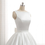 Beauty-Emily Ivory Stain Wedding Dresses 2018 Beads Bow Floor-Lenth Court Train O-Neck Backless Bridal Gown Party Dresses