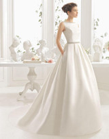 Beauty-Emily Ivory Stain Wedding Dresses 2018 Beads Bow Floor-Lenth Court Train O-Neck Backless Bridal Gown Party Dresses