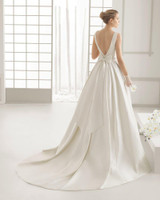 Beauty-Emily Ivory Stain Wedding Dresses 2018 Beads Bow Floor-Lenth Court Train O-Neck Backless Bridal Gown Party Dresses