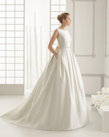 Beauty-Emily Hot sale Ivory Stain Wedding Dresses 2018 Floor-Lenth Court Train O-Neck Backless Bridal Gown Party Dresses
