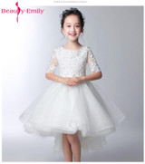 Beauty Emily White/Ivory Lace Flower Girl Dresses 2018 for Weddings Party Gown First Communion Dresses for Girls Lace up