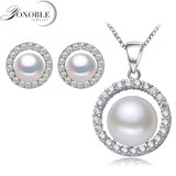 Beautiful wedding freshwater natural real pearl jewelry set 925 silver women white bridal jewelry sets pearl earring gift