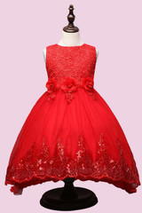 Beautiful spring lace sequins girl dress with train sleeveless Flower Girl Dresses children clothing costume 6-16 age