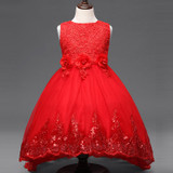 Beautiful spring lace sequins girl dress with train sleeveless Flower Girl Dresses children clothing costume 6-16 age