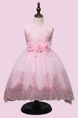 Beautiful spring lace sequins girl dress with train sleeveless Flower Girl Dresses children clothing costume 6-16 age