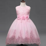 Beautiful spring lace sequins girl dress with train sleeveless Flower Girl Dresses children clothing costume 6-16 age