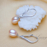 Beautiful natural white 925 sterling silver drop earrings for monther gift,wedding freshwater pearl earrings jewelry pink purple