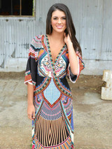 Beautiful Floral-Print Half Sleeve V Neck Bohemia Maxi Dress