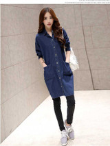 New 2014 Spring Autumn European Vintage Long Denim Trench Coat for Women Jeans Shirt Fashion Windbreaker Female Free ship B1321