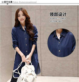 New 2014 Spring Autumn European Vintage Long Denim Trench Coat for Women Jeans Shirt Fashion Windbreaker Female Free ship B1321