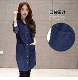 New 2014 Spring Autumn European Vintage Long Denim Trench Coat for Women Jeans Shirt Fashion Windbreaker Female Free ship B1321
