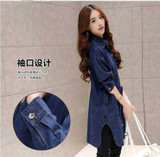 New 2014 Spring Autumn European Vintage Long Denim Trench Coat for Women Jeans Shirt Fashion Windbreaker Female Free ship B1321