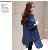 New 2014 Spring Autumn European Vintage Long Denim Trench Coat for Women Jeans Shirt Fashion Windbreaker Female Free ship B1321