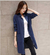 New 2014 Spring Autumn European Vintage Long Denim Trench Coat for Women Jeans Shirt Fashion Windbreaker Female Free ship B1321