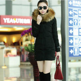 New 2014 high quality warm women winter jacket fur hood solid color coat fashion long slim wadded thick parka female