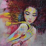 New 2 Pieces Graffti Street Wall Art Abstract Modern Women Portrait Canvas Oil Painting Set Printed+Painted For Living Room