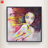 New 2 Pieces Graffti Street Wall Art Abstract Modern Women Portrait Canvas Oil Painting Set Printed+Painted For Living Room