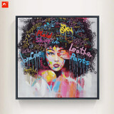 New 2 Pieces Graffti Street Wall Art Abstract Modern Women Portrait Canvas Oil Painting Set Printed+Painted For Living Room