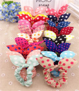 New 10pcs Lot Mix Style Clips For Hair Band Polka Dot Leopard Trip Hair Rope Rabbit Ears Headwear Hair Tie girl Hair Accessorie