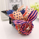 New 10pcs Lot Mix Style Clips For Hair Band Polka Dot Leopard Trip Hair Rope Rabbit Ears Headwear Hair Tie girl Hair Accessorie