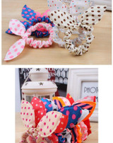 New 10pcs Lot Mix Style Clips For Hair Band Polka Dot Leopard Trip Hair Rope Rabbit Ears Headwear Hair Tie girl Hair Accessorie
